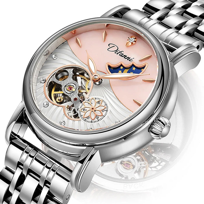 Reloj Automático Flor Giratoria con Fase Lunar