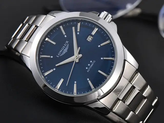 Reloj automático de acero con esfera azul