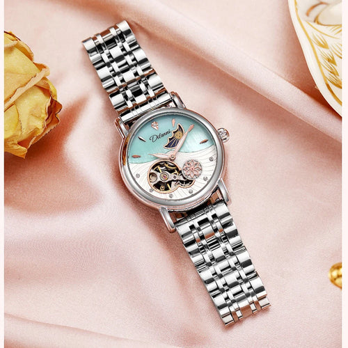 Reloj Automático Flor Giratoria con Fase Lunar