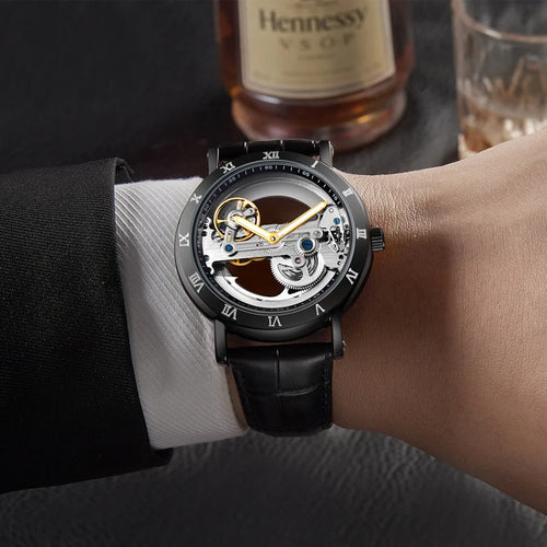 Reloj Automático Esqueleto con Correa de Piel