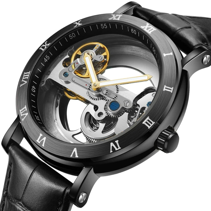 Reloj Automático Esqueleto con Correa de Piel