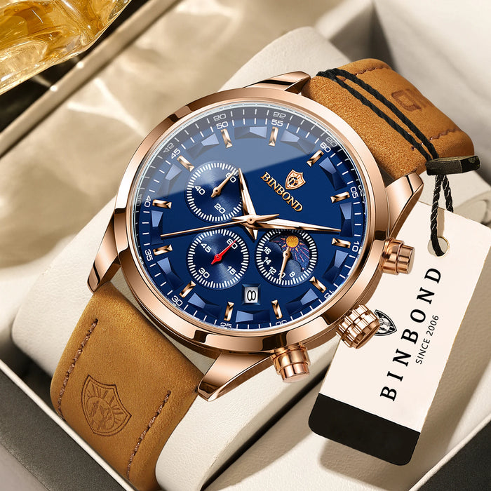 Reloj BINBOND Cronógrafo Azul y Oro Rosa