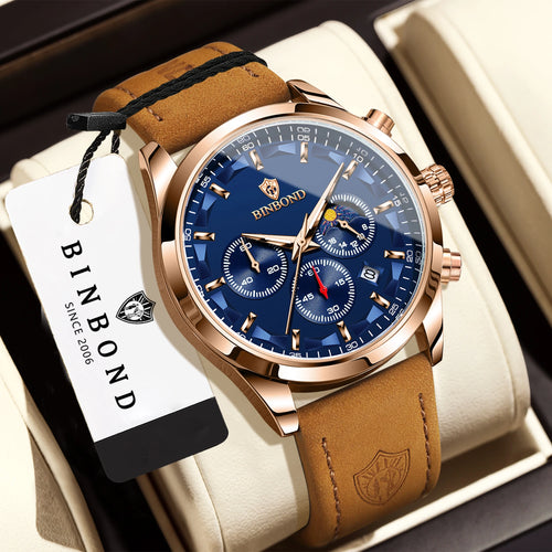 Reloj BINBOND Cronógrafo Azul y Oro Rosa